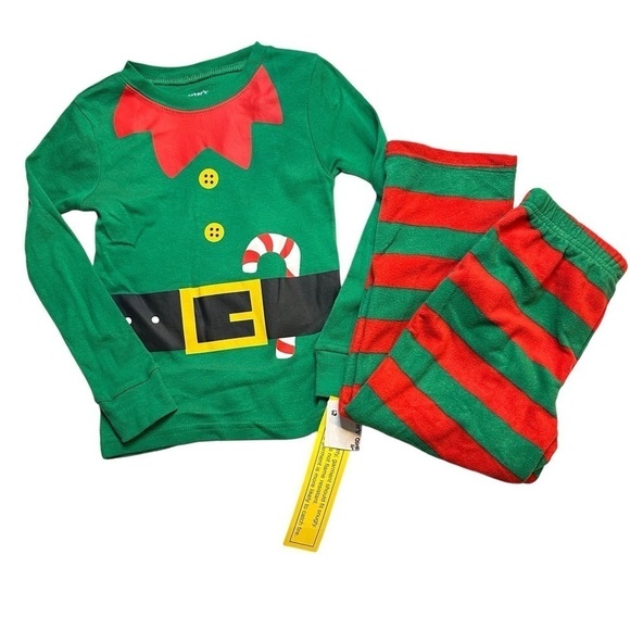 Carters Toddler Christmas Pajama Set 100% Cotton Green & Red Unisex Size 5T - Picture 1 of 6